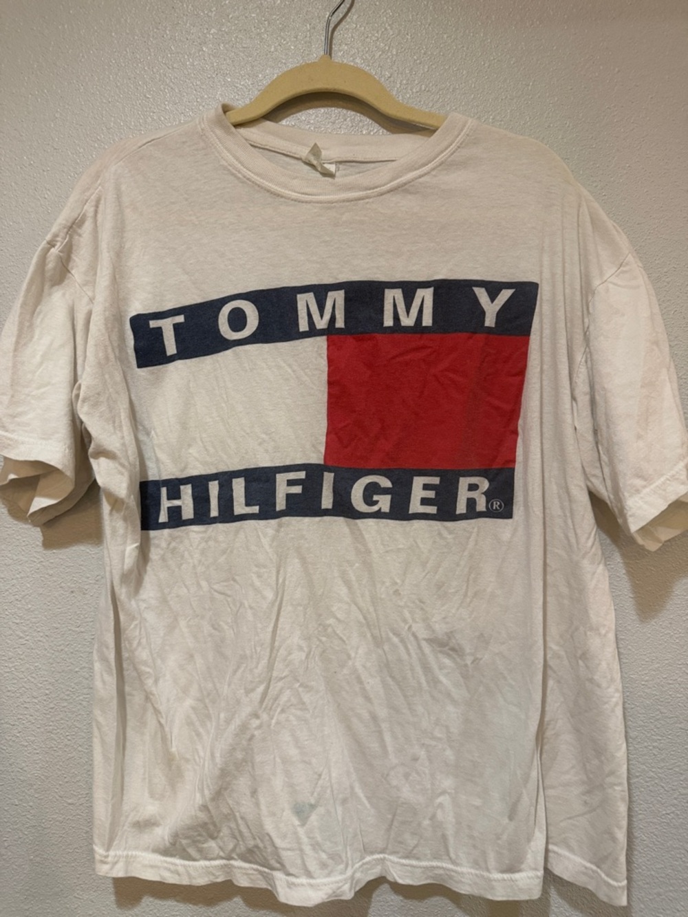 Tommy Hilfiger White Tee with Red & Navy Logo Graphic